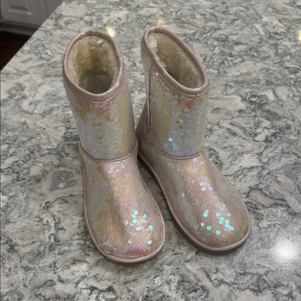 The Children's Place Sequin Boots Youth Size 1 - Pink and White